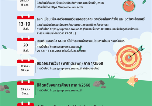 กำหนดการสำคัญ ภาคเรียนที่ 1 / 2568