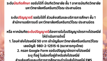 บัณฑิตที่ไม่ได้เข้ารับพระราชทานปริญญาบัตร สามารถขอรับใบปริญญาบัตร ตั้งแต่วันที่  3  กุมภาพันธ์  2569  เป็นต้นไป