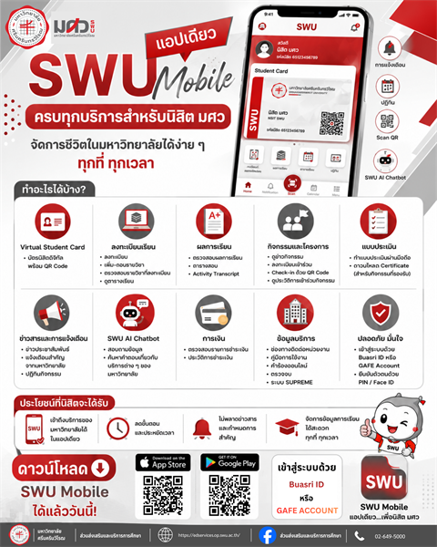📱 mySWU Mobile แอปเดียว...ครบทุกบริการสำหรับนิสิต มศว