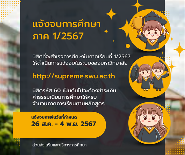 นิสิตแจ้งจบการศึกษา ภาค 1/2567