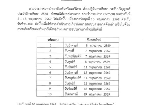 การสอบปลายภาค ประจำภาคปลาย ปีการศึกษา 2568